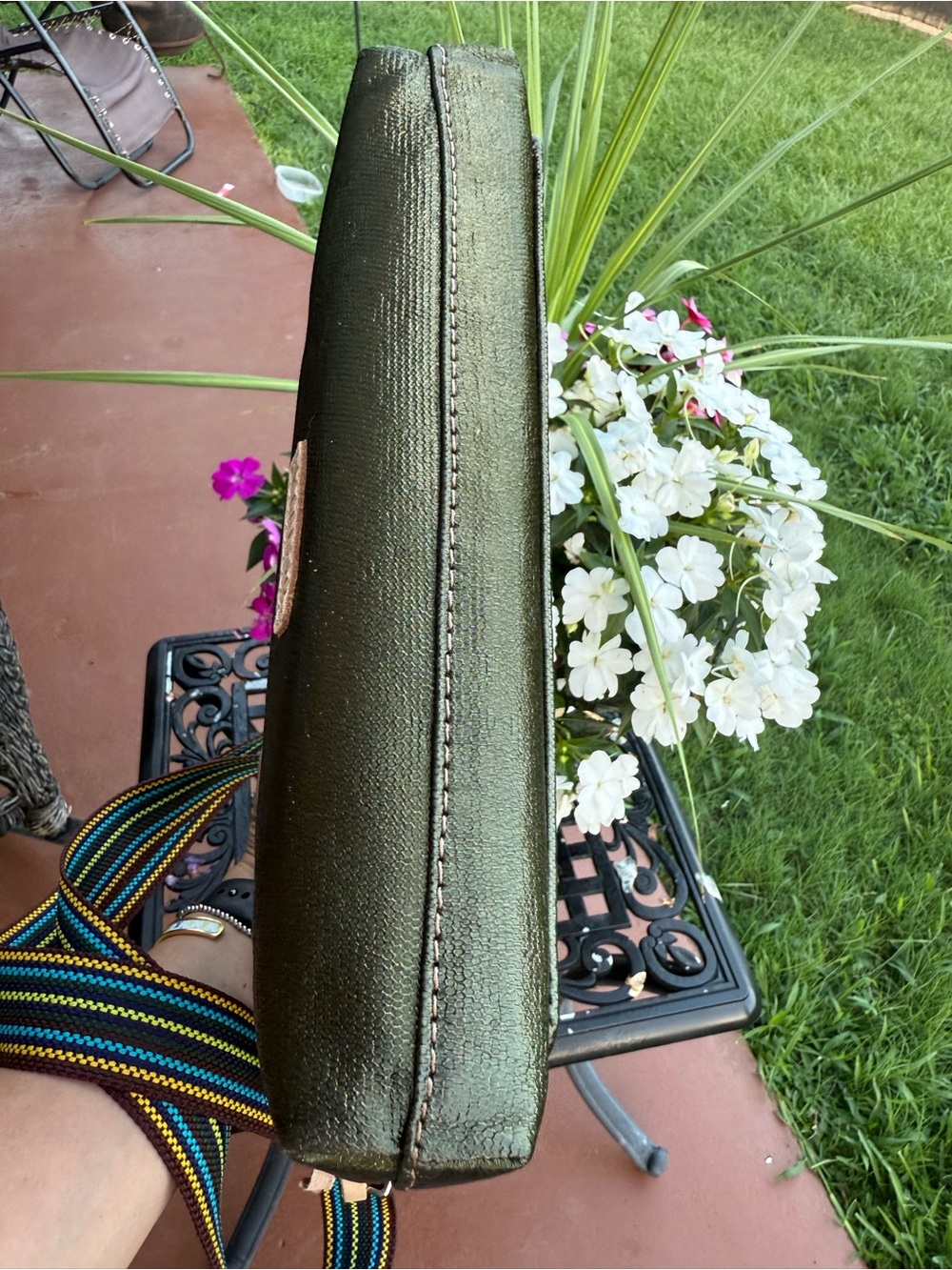 NWT Consuela Tour Crossbody Bag Olive Floral Embroidered Leather Trim - Picture 13 of 16